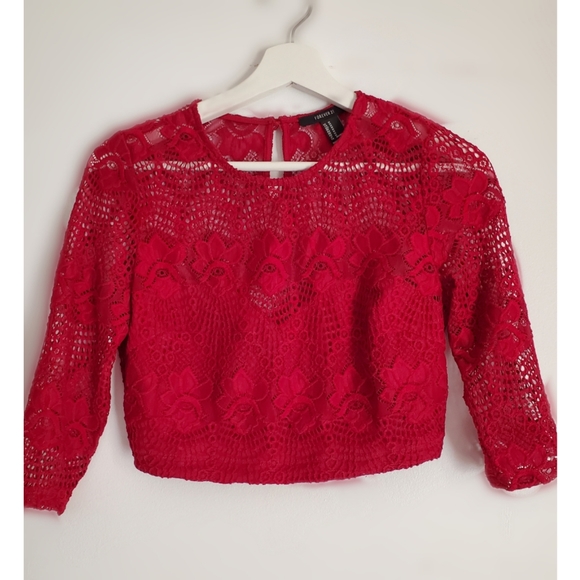 Lace Crop top, Red, sweetheart, Size M - Picture 4 of 6